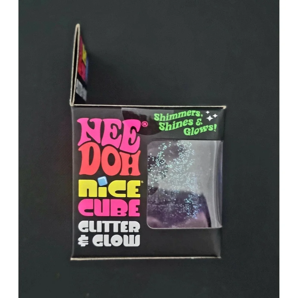 2x Nee Doh Nice Cube Glitter & Glow Super Solid Squish NIB Blue/ Purple / Pink